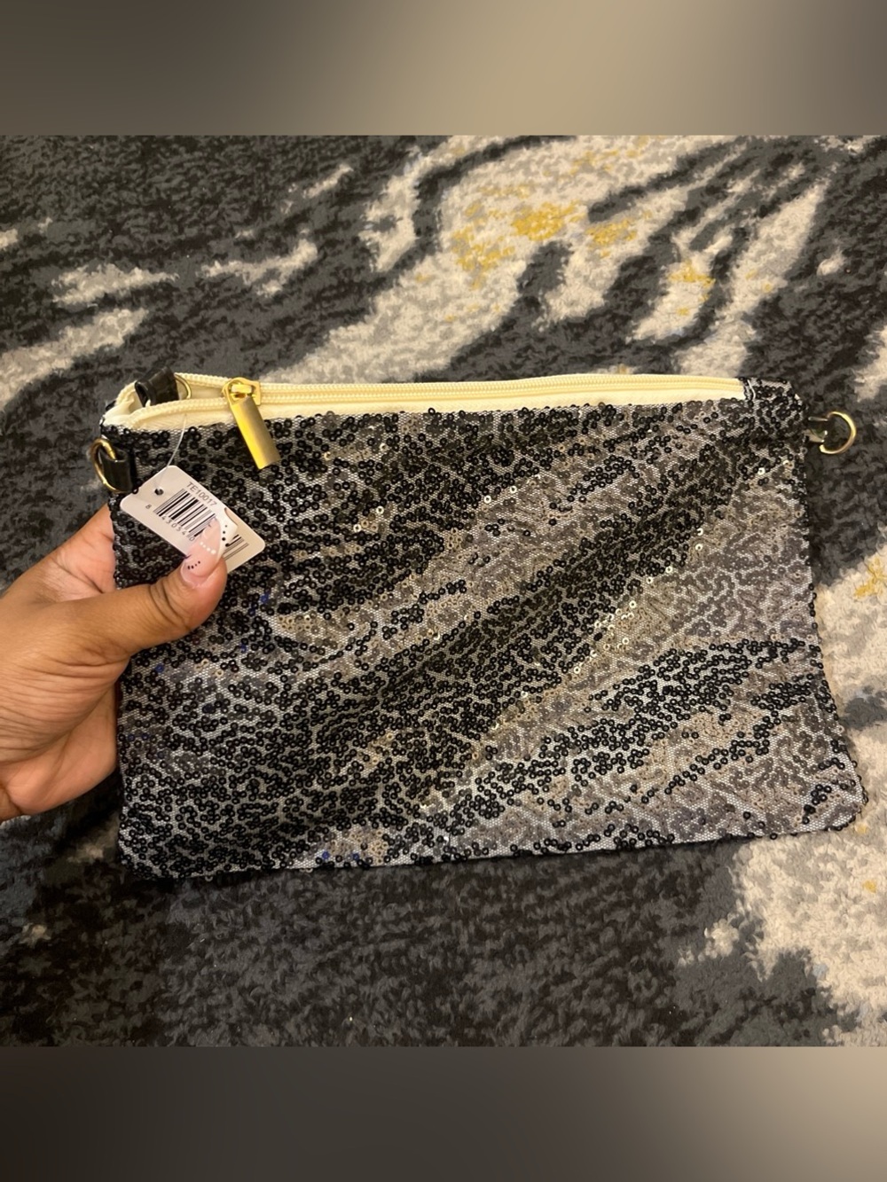 Sequin Accent Black & Silver Wristlet Clutch